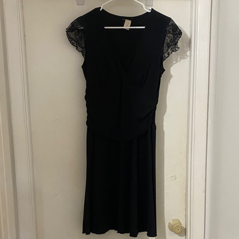 Moda International Black Midi Dress with Lace Sleeves